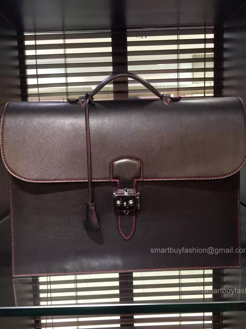 Hermes Sac a Depeche 41 Briefcase Dark Red Swift Leather Handstitched