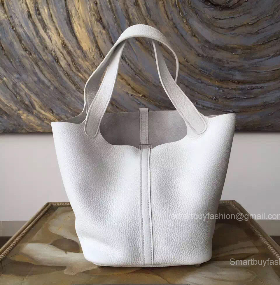 Hermes Picotin Lock 22 Bag Blanc CK01 Taurillon Clemence Hand Stitched