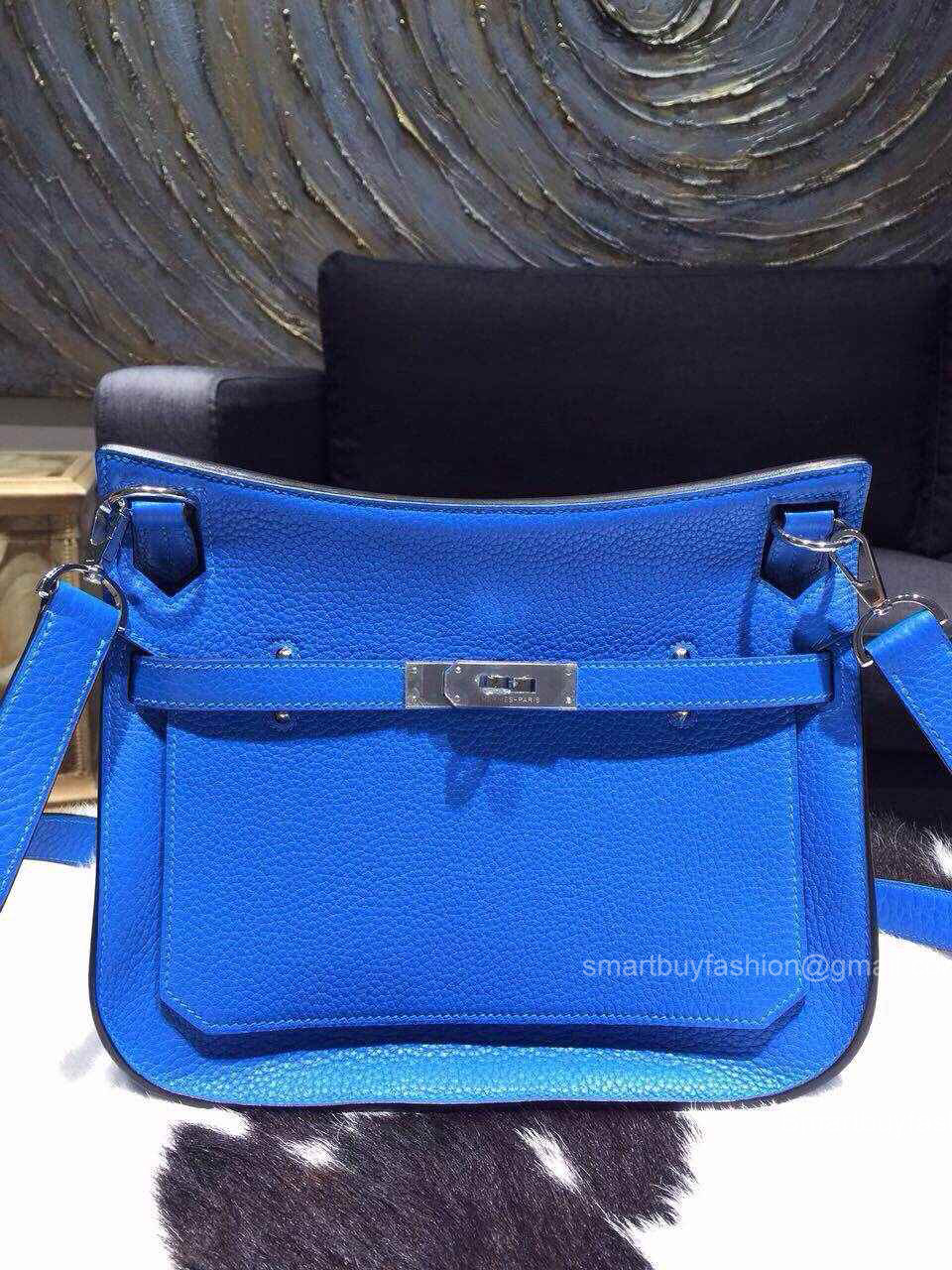 Hermes Jypsiere 34 Large Bag Bleu Hydra T7 Taurillon Clemence Handstitched
