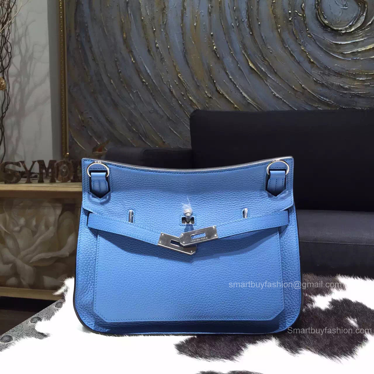 Hermes Jypsiere 34 Large Bag Blue Paradise 2T Clemence Handstitched
