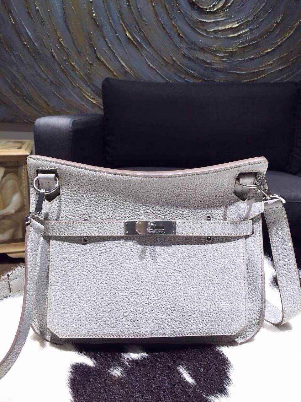 Hermes Jypsiere 28 Bag Pearl Gray CK80 Taurillon Clemence Handstitched