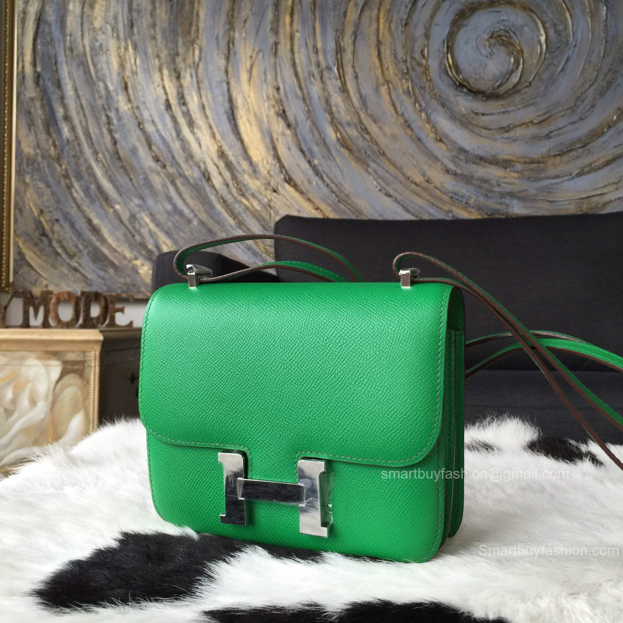 Hermes Mini Constance 18 Bambou Epsom Leather Handstitched Silver hw