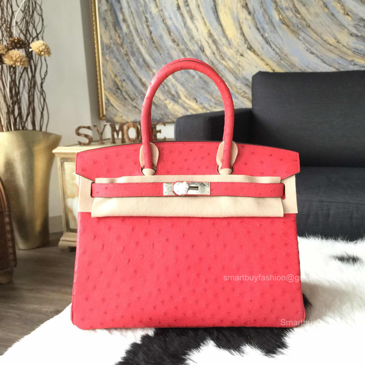 Hermes Birkin 35 Bag Bougainvillier Ostrich Leather Handstitched Silver hw
