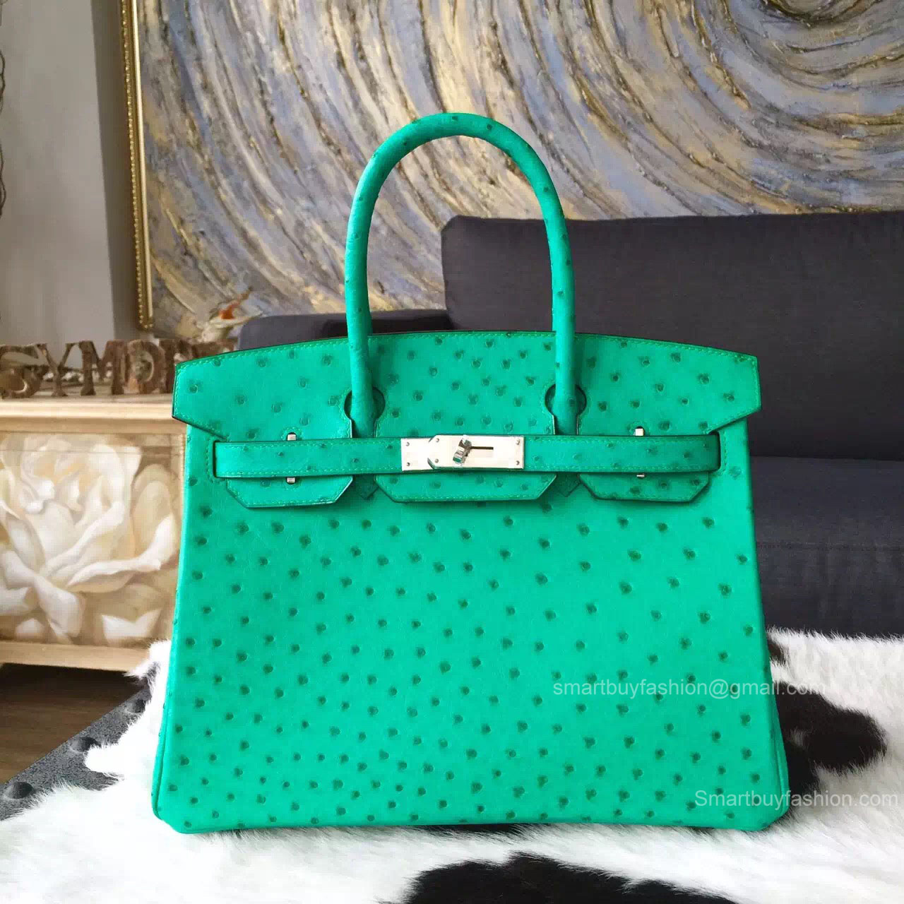 Hermes Birkin 35 Bag Menthe Ostrich Leather Handstitched Silver hw