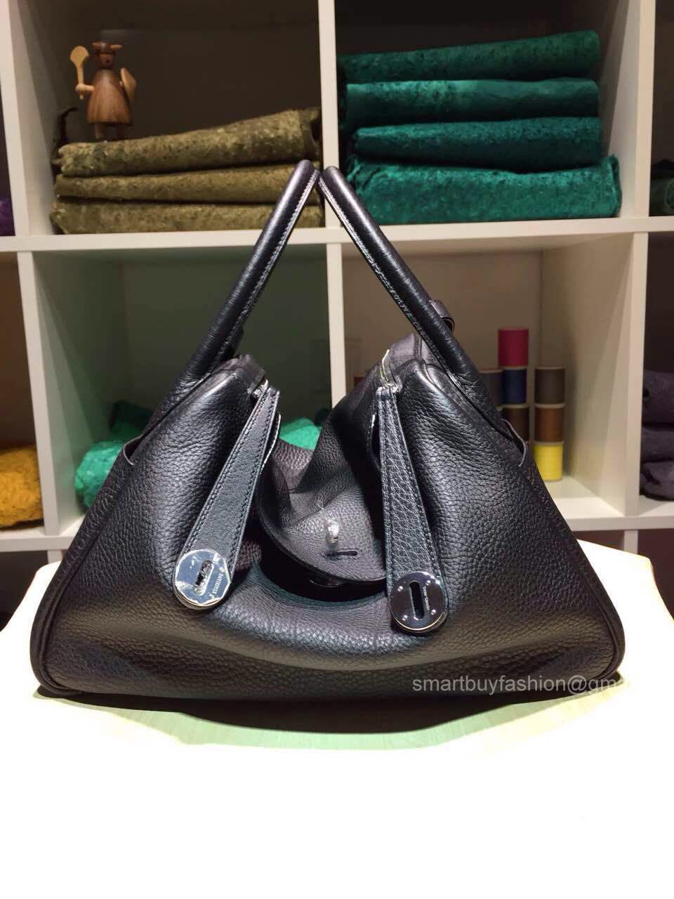 Hermes Lindy 30 Bag in Noir 89 Black Taurillon Clemence Leather Handstitched