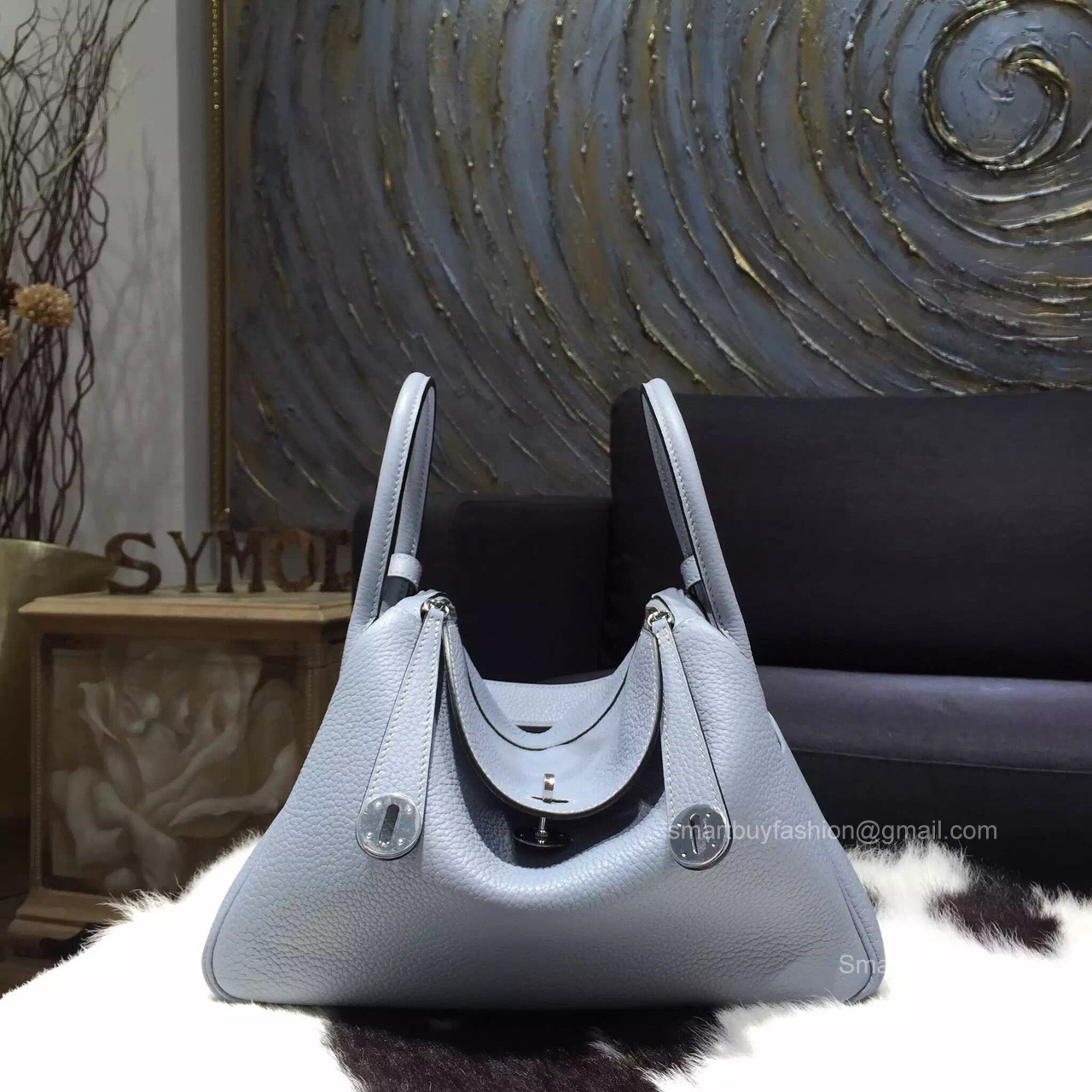 Hermes Lindy 30 Bag in Bleu Lin CKJ7 Clemence Leather Handstitched