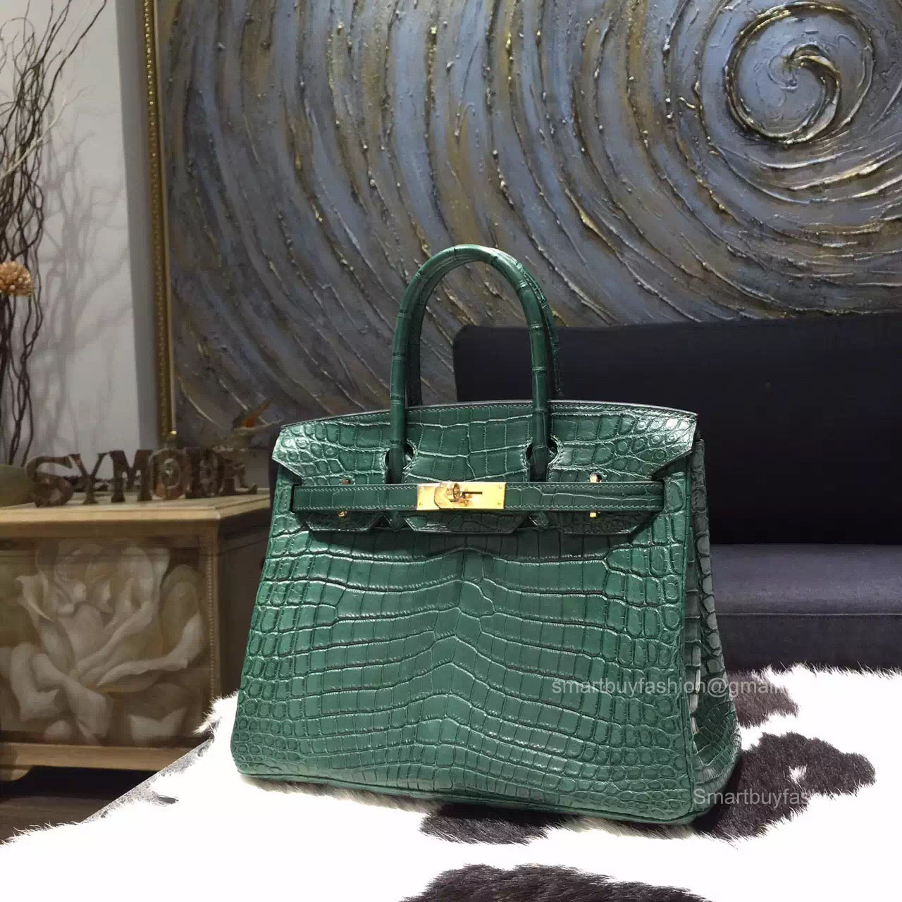 Hermes Birkin 30 Bag Vert Fonce Crocodile Leather Handstitched Gold hw