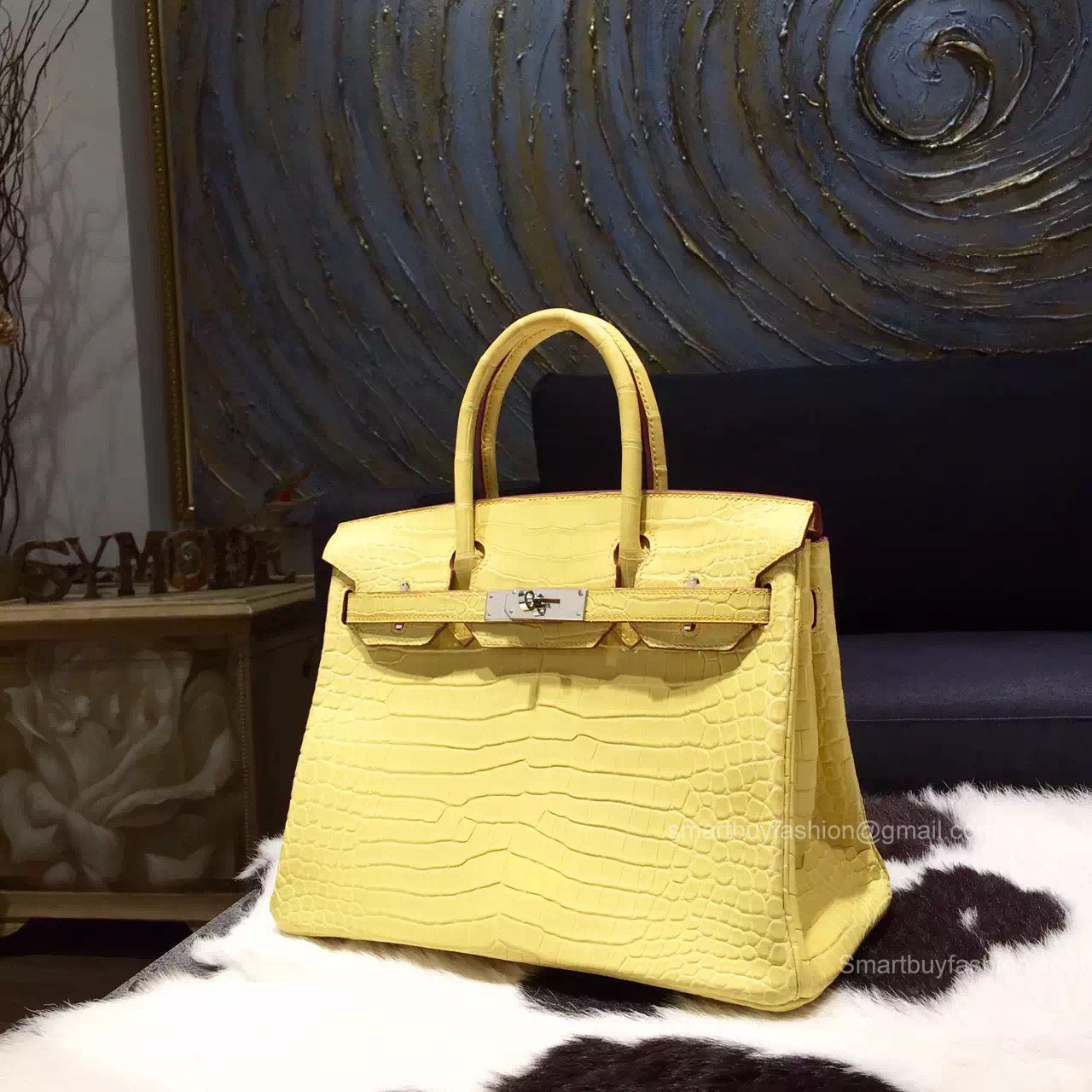 Hermes Birkin 30 Bag Mimosa Crocodile Leather Handstitched Gold hw