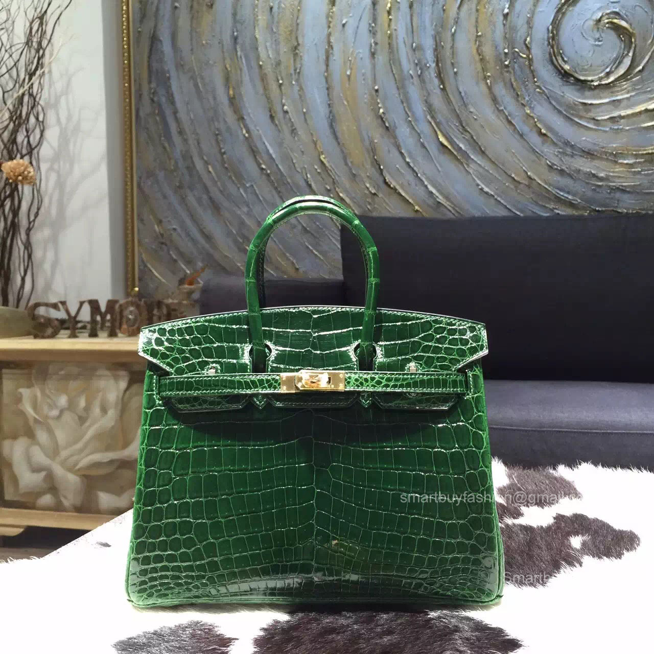 Hermes Birkin 25 Bag Vert Fonce Crocodile Leather Handstitched Gold hw