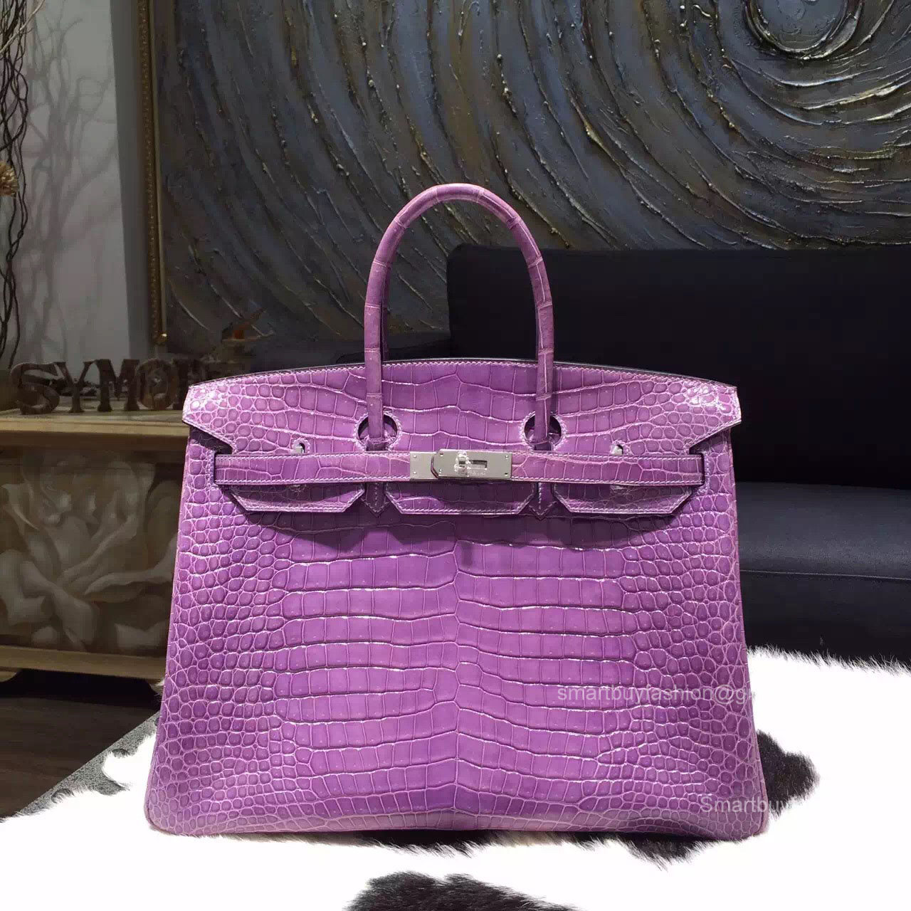 Hermes Birkin 35 Bag Violet Crocodile Leather Handstitched Silver hw