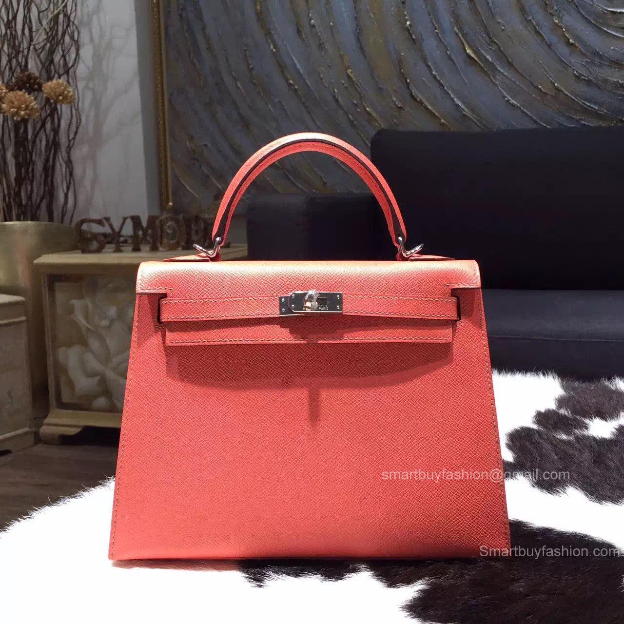 Hermes Kelly 25 Flamingo I5 Epsom Leather Handstitched Silver hw