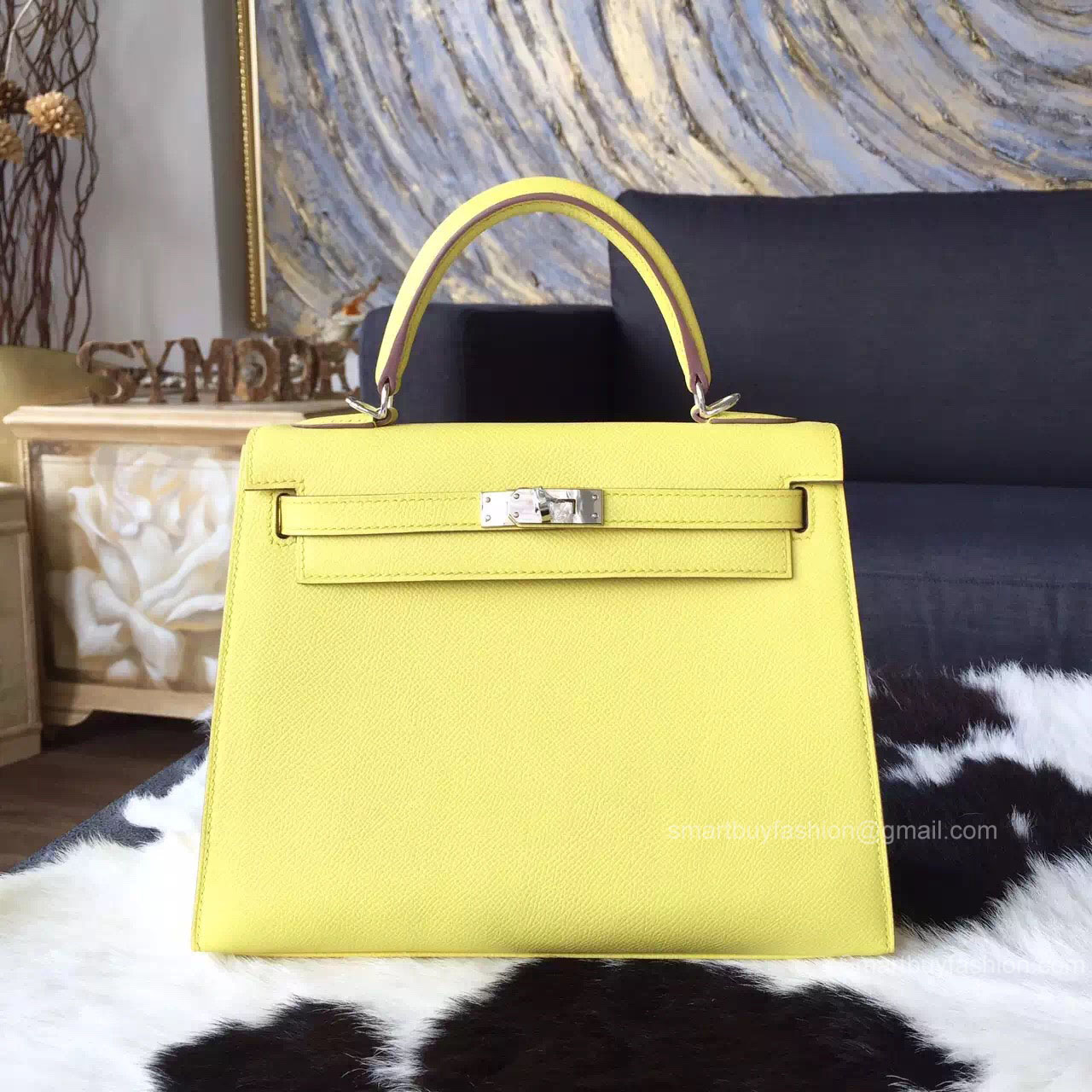 Hermes Kelly 25 Soufre C9 Epsom Leather Handstitched Silver hw