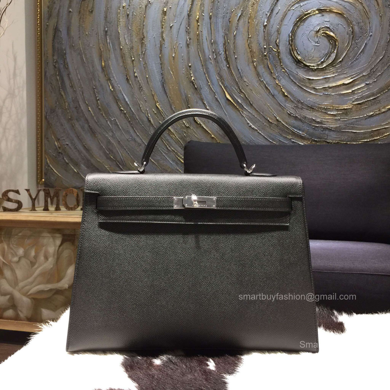 Hermes Kelly 35 Bag Black Epsom Leather Handstitched Silver hw