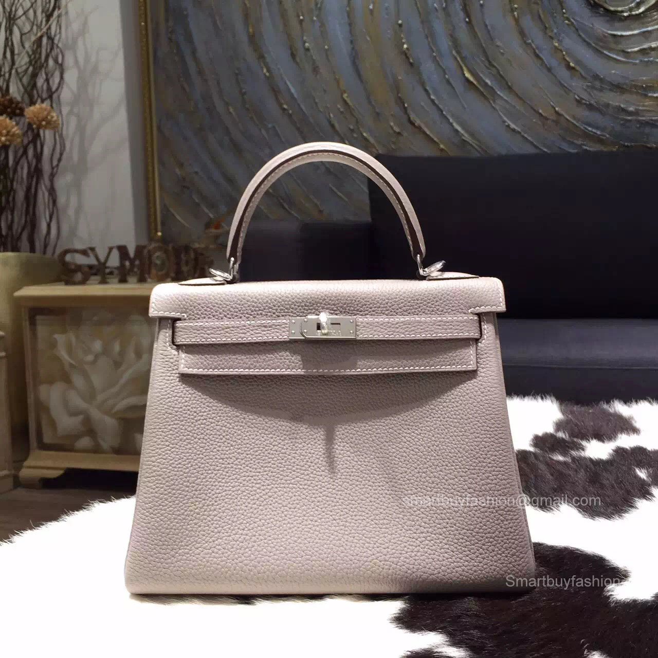 Hermes Kelly 28 Gris Tourterelle CK81 Togo Leather Handstitched Silver hw