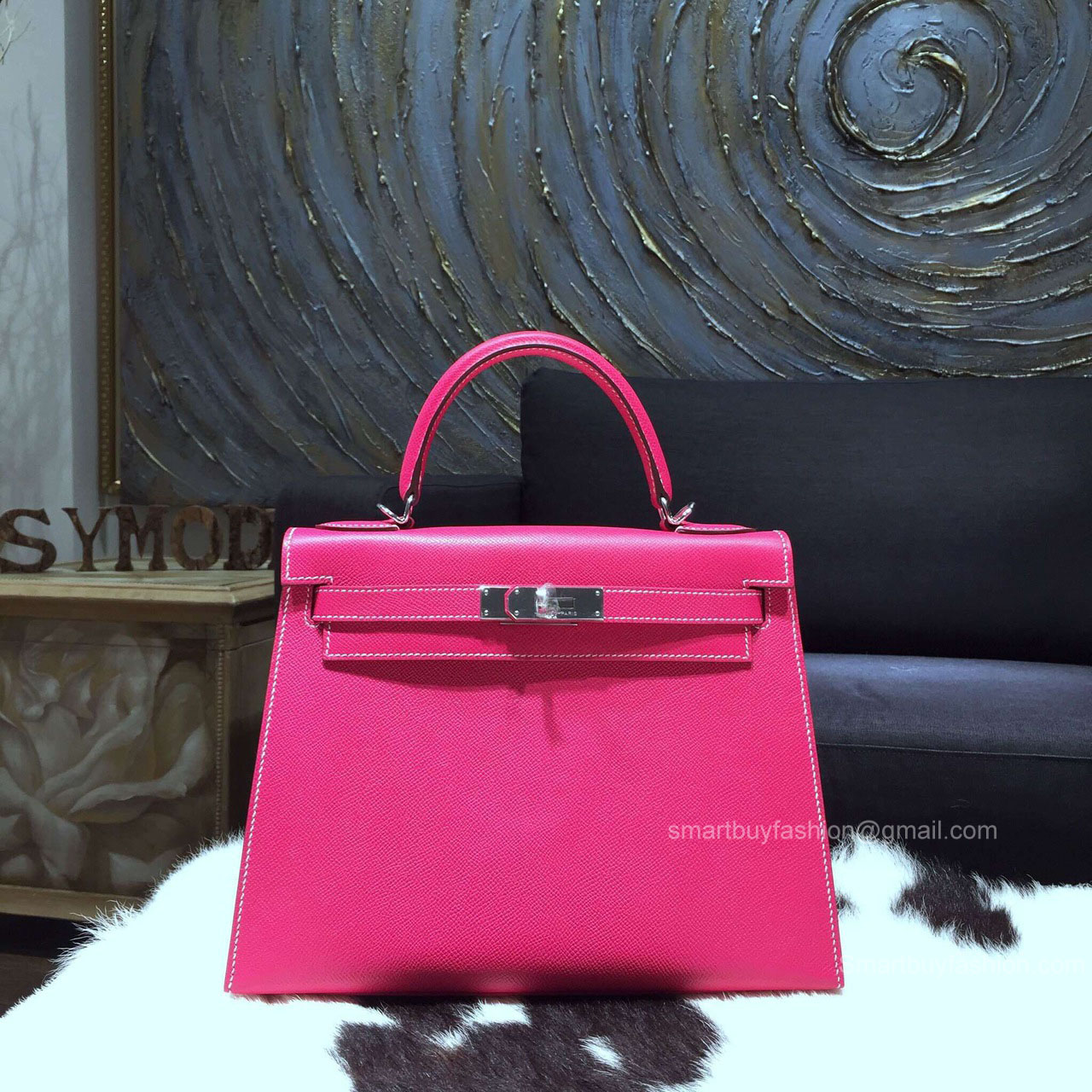 Hermes Kelly 28 Rose Tyrien E5 Epsom Leather Handstitched Silver hw