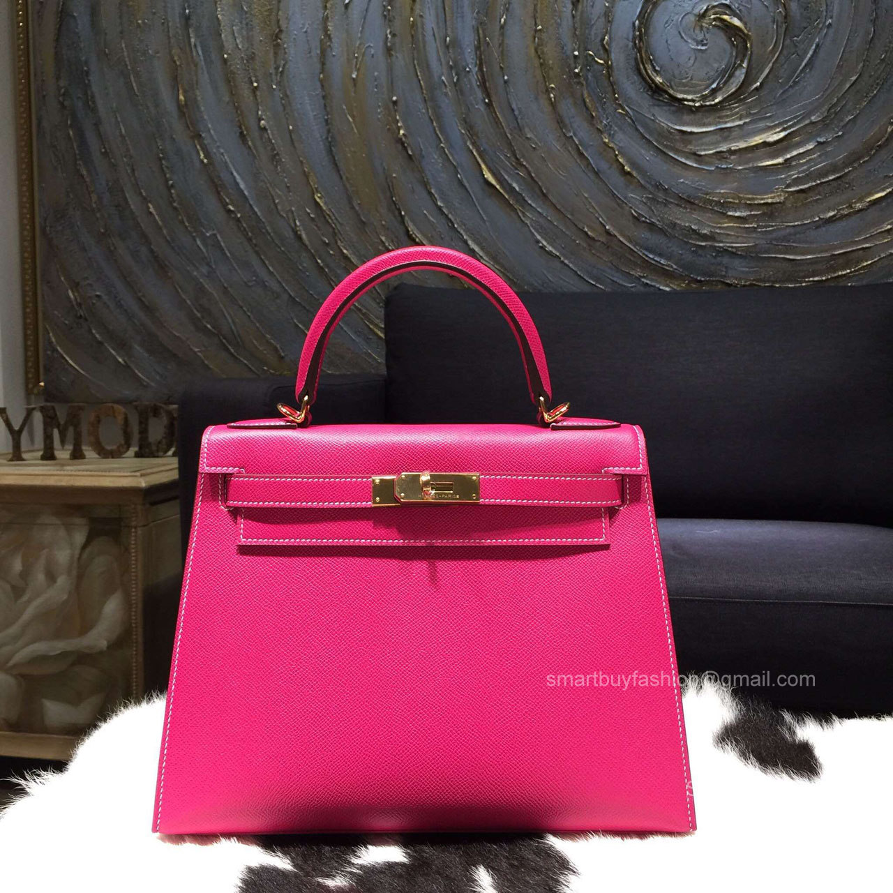 Hermes Kelly 28 Rose Tyrien E5 Epsom Leather Handstitched Gold hw