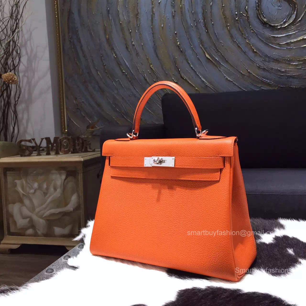 Hermes Kelly 28 Bag Orange Togo Leather Handstitched Silver hw