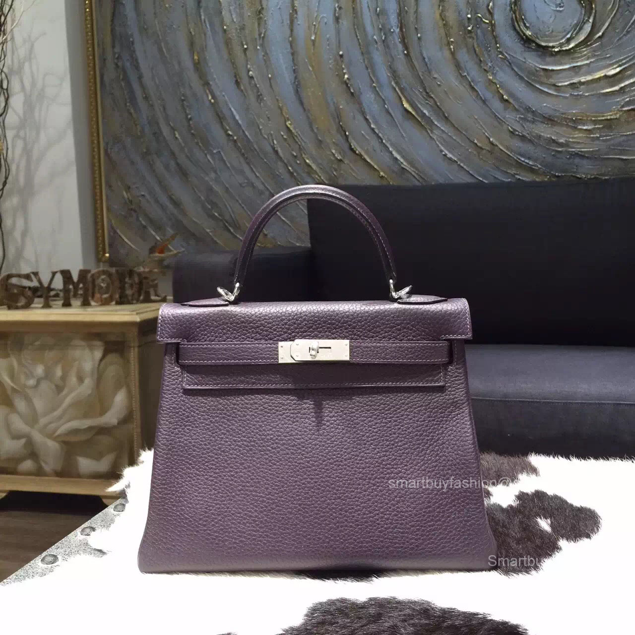 Hermes Kelly 28 Bag Raisin ck59 Togo Leather Handstitched Silver hw