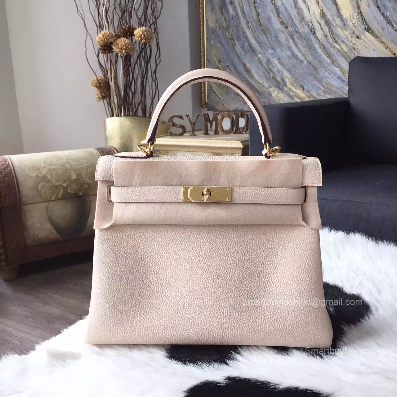 Hermes Kelly 32 Craie CC10 Togo Leather Handstitched Gold hw