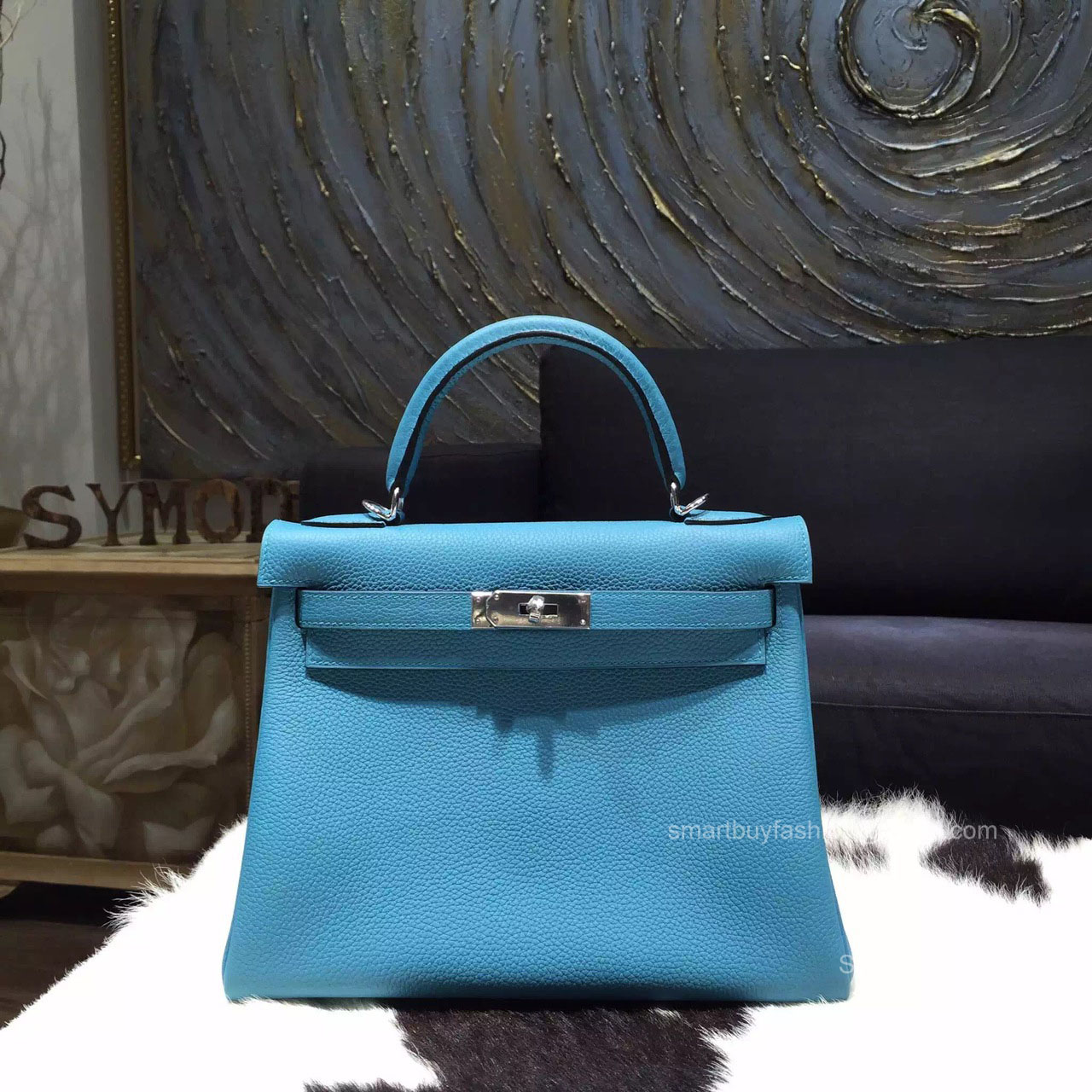 Hermes Kelly 32 Blue Paradise 7B Togo Leather Handstitched Silver hw
