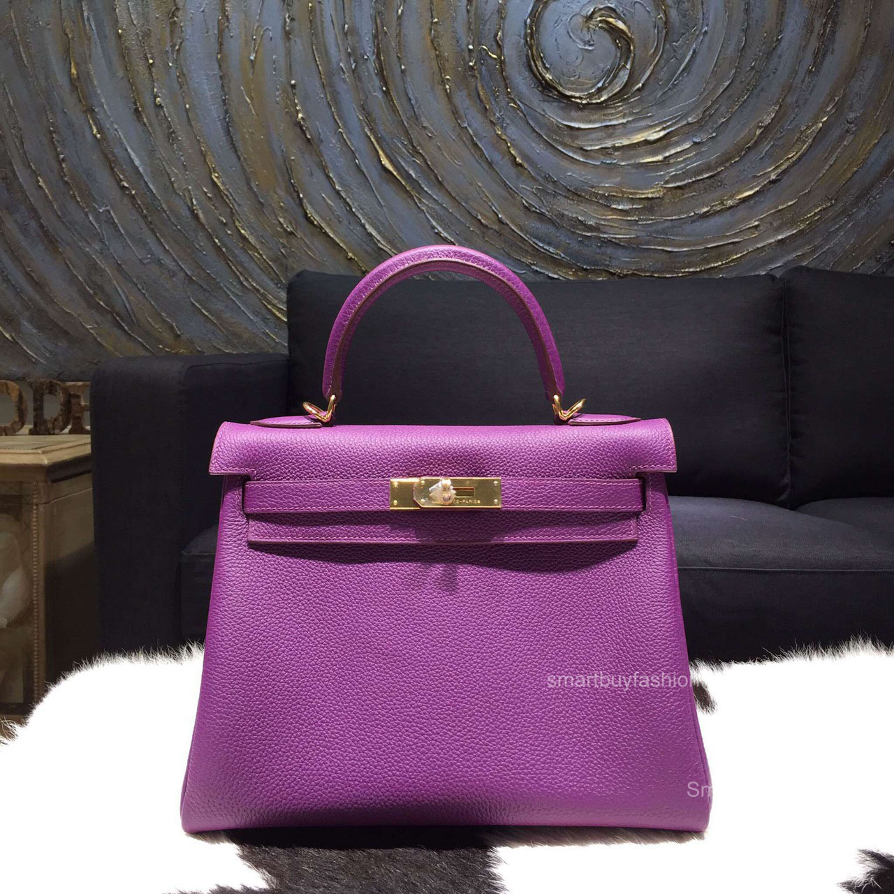 Hermes Kelly 32 Anemone P9 Togo Leather Handstitched Gold hw