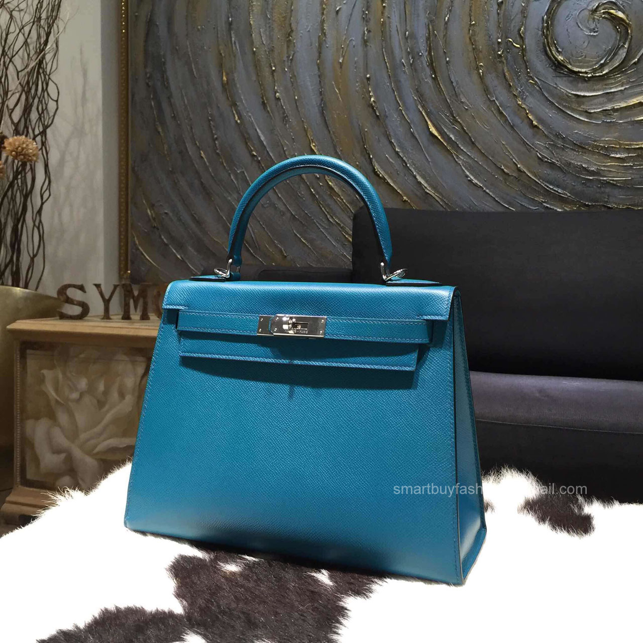 Hermes Kelly 32 Blue Izmir 7W Epsom Leather Handstitched Silver hw