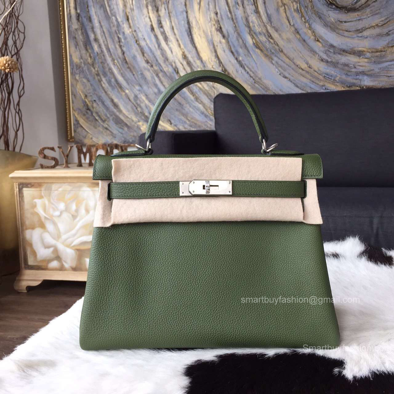 Hermes Kelly 32 Bag Canopee V6 Togo Leather Handstitched Silver hw