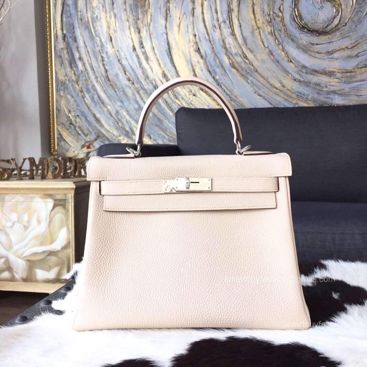 Hermes Kelly 32 Bag Craie Togo Leather Handstitched Silver hw