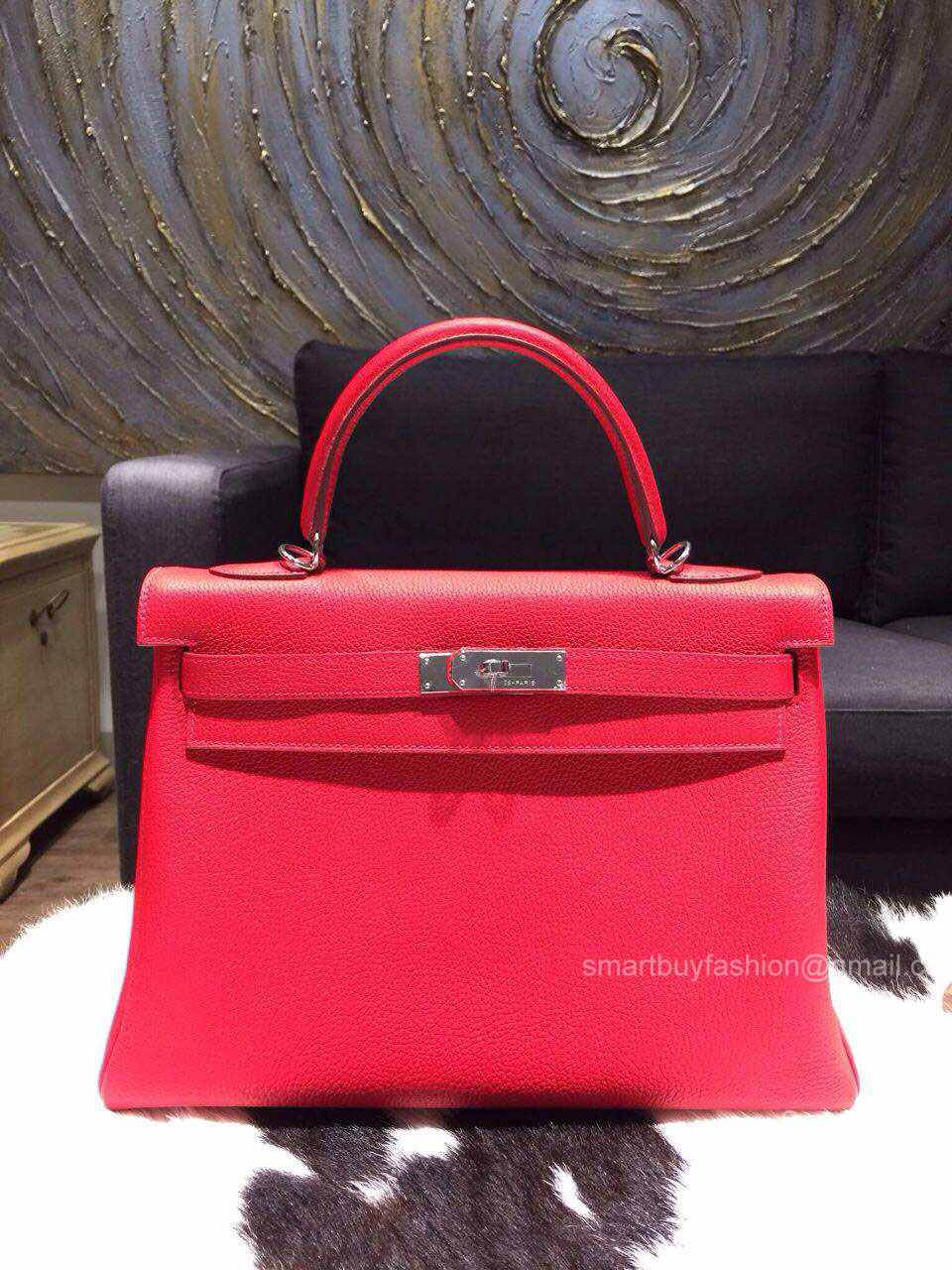 Hermes Kelly 32 Bag Rouge Casaque q5 Togo Leather Handstitched Silver hw