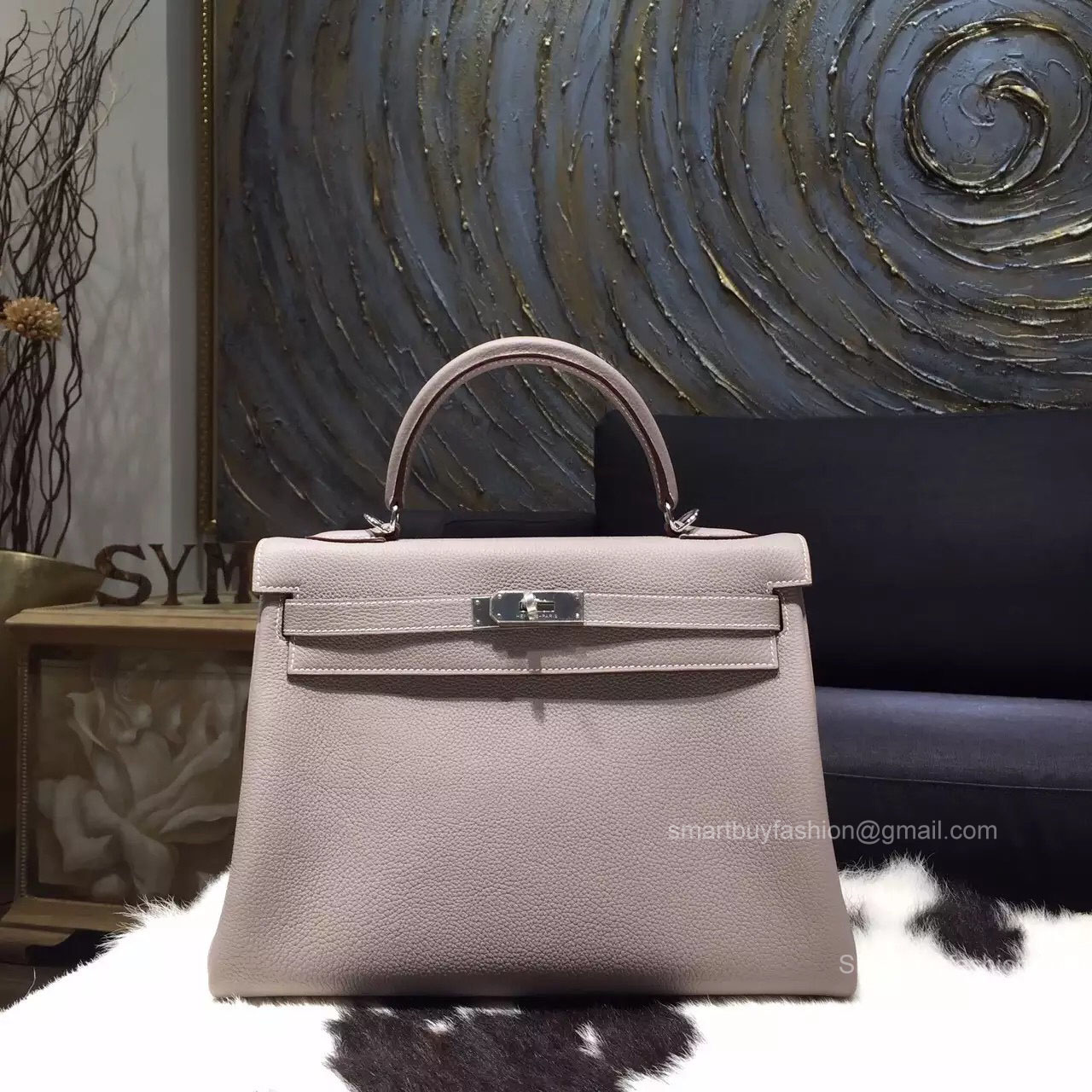 Hermes Kelly 32 Bag Gris Tourterelle ck81 Togo Leather Handstitched Silver hw