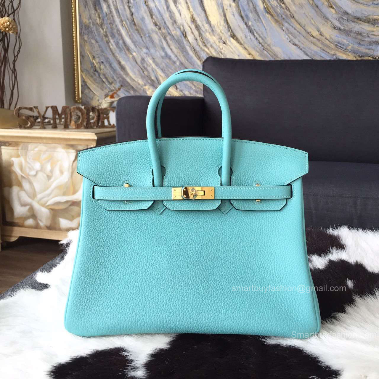 Hermes Birkin 25 Bag Blue Atoll Togo 3p Leather Handstitched Gold hw