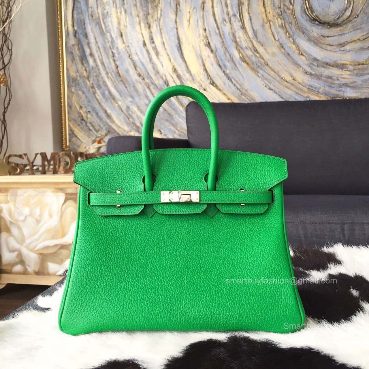 Hermes Birkin 30 Bag Bambou 1k Togo Leather Handstitched Silver hw