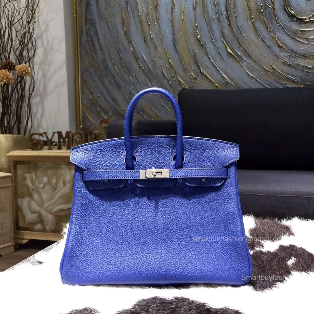 Hermes Birkin 30 Bag Blue Electric 7t Togo Leather Handstitched Silver hw