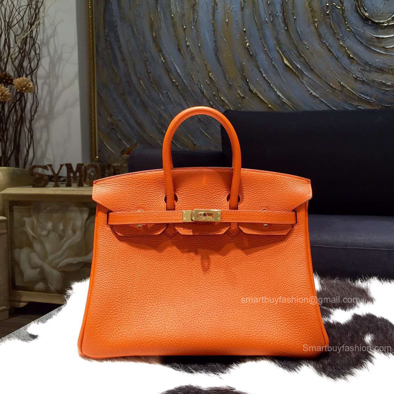 Hermes Birkin 30 Bag Orange ck93 Togo Leather Handstitched Gold hw