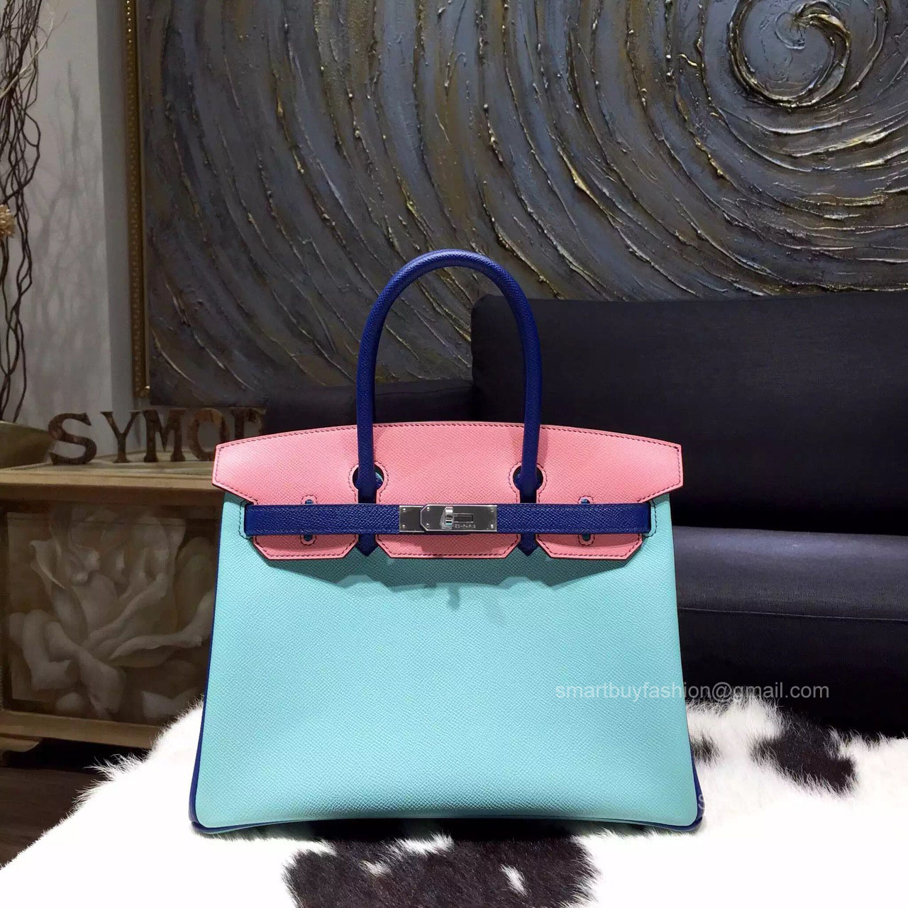 Hermes Birkin 30 Tri-color Blue Atoll Epsom Leather Handstitched Silver hw