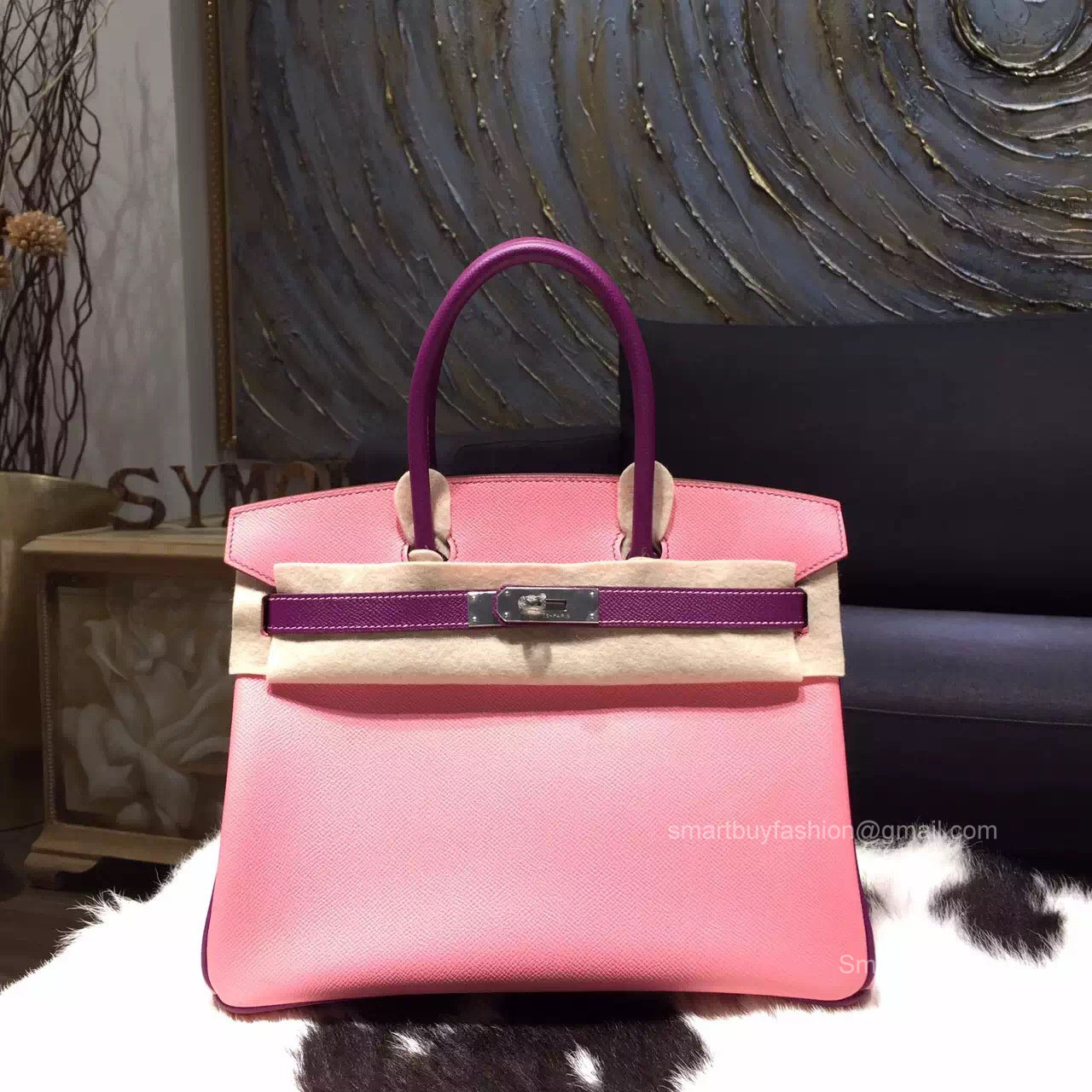 Hermes Horseshoe Birkin 30 Bi-color Rose Confetti Epsom Handstitched Silver