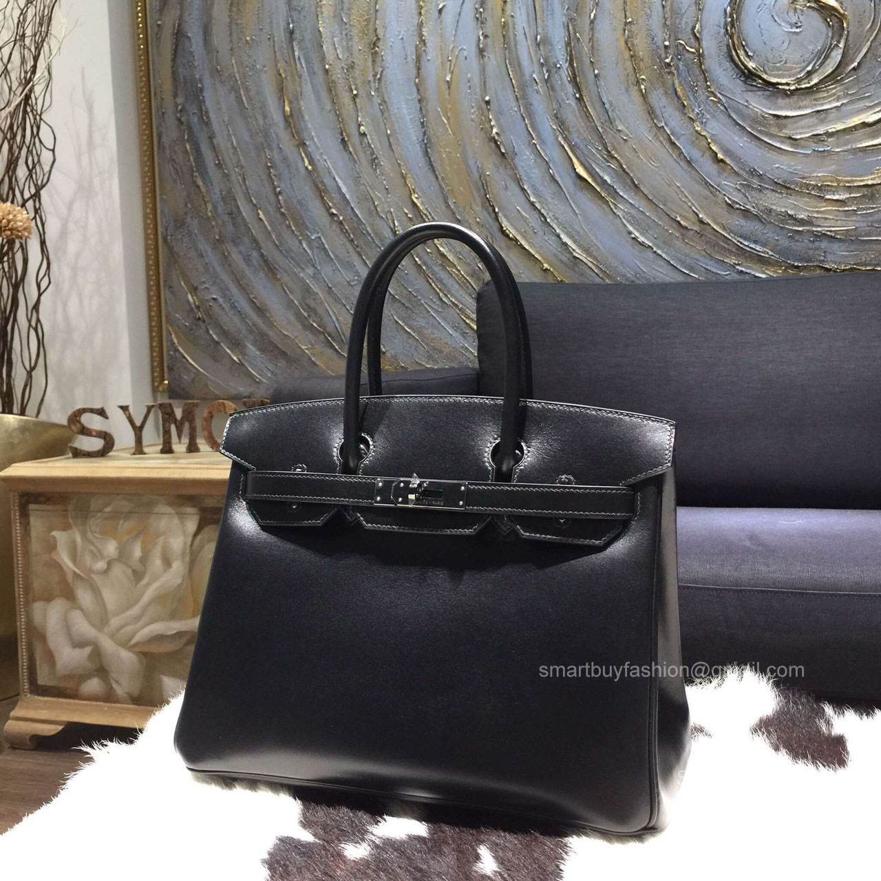 Hermes Birkin 30 Bag Black Box Leather Handstitched Silver hw