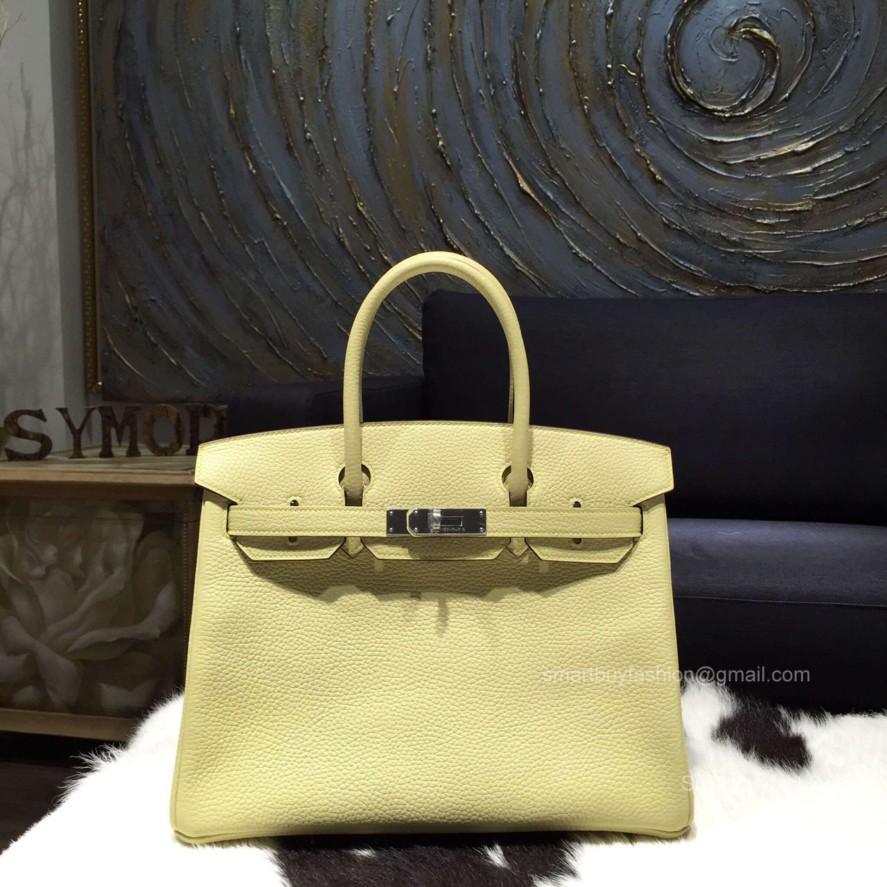 Hermes Birkin 35 Bag Jaune Poussin 1Z Togo Leather Handstitched Silver hw