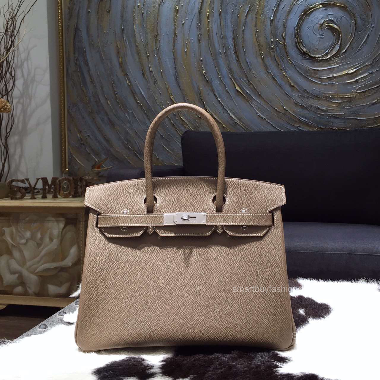 Hermes Birkin 35 Bag Etoupe Epsom Leather Handstitched Silver hw