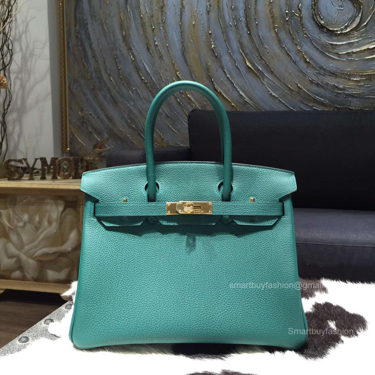 Hermes Birkin 35 Bag Malachite z6 Togo Leather Handstitched Gold hw