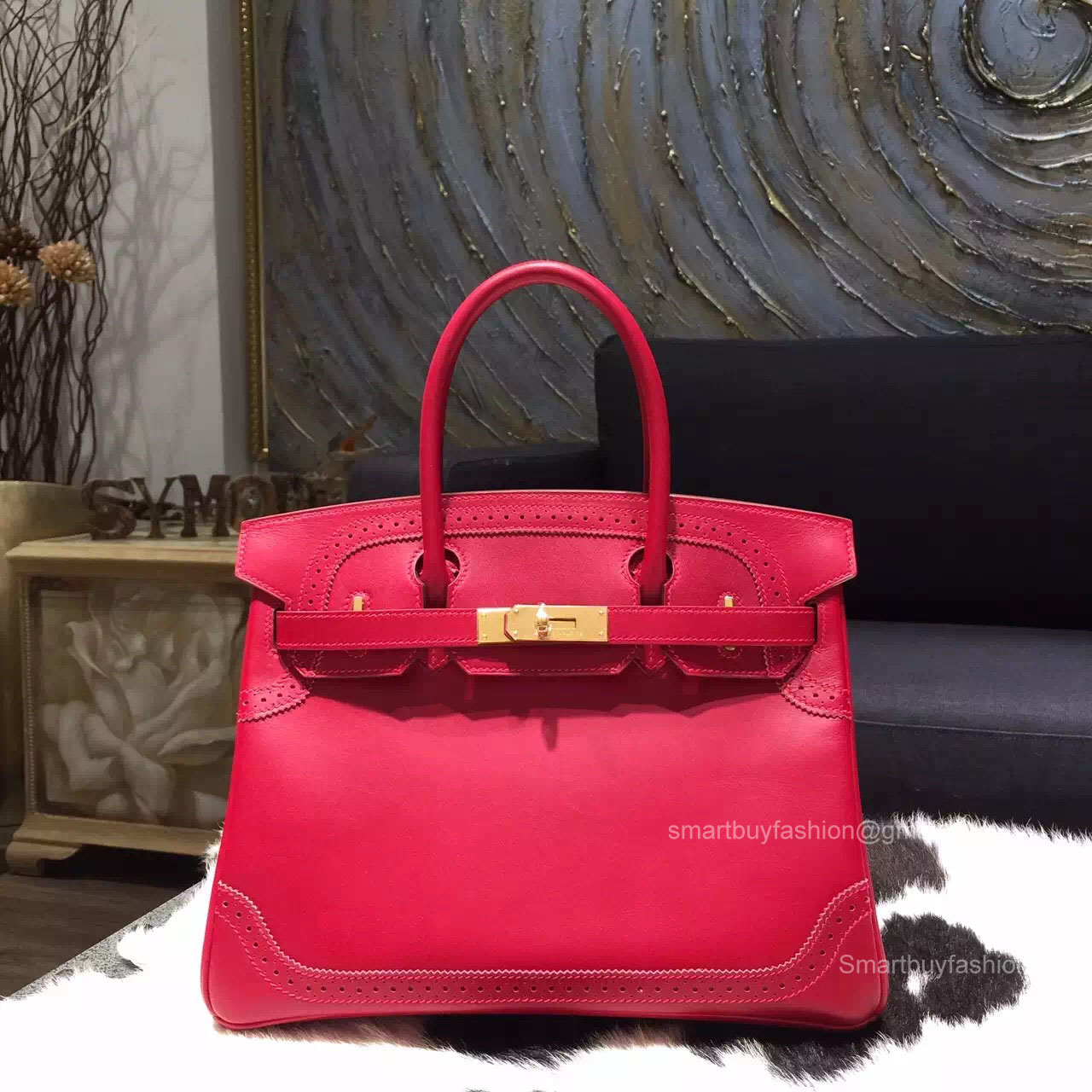 Hermes Birkin 35 Ghillies Ruby Tedelakt Smooth Leather Handstitched Gold hw