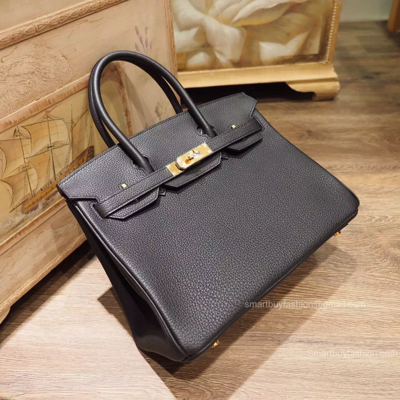 Handstitched Hermes Birkin 30 Bag in Multicolored ck89 Noir Togo Calfskin GHW