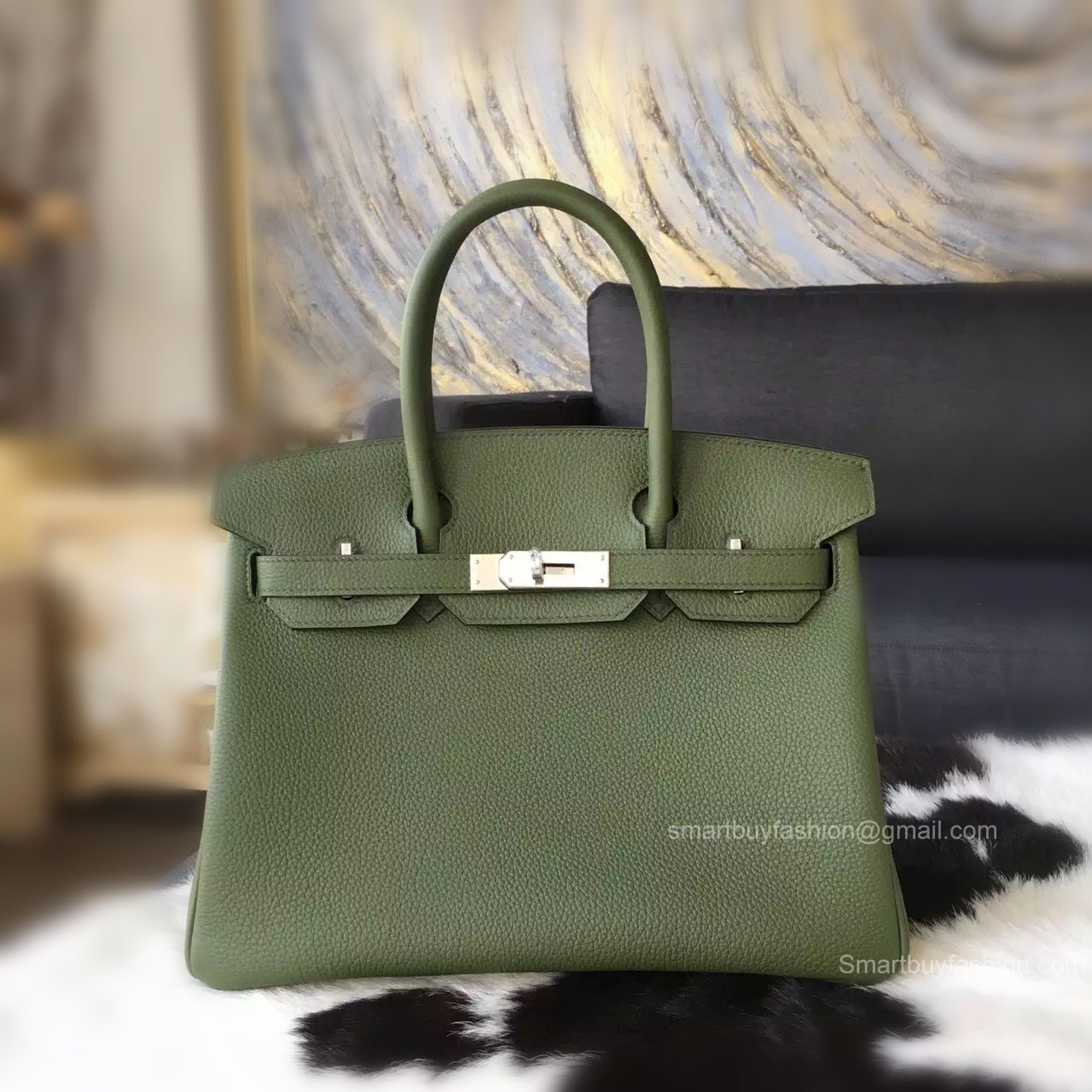 Handstitched Hermes Birkin 30 Bag in v6 Canopee Togo Calfskin SHW
