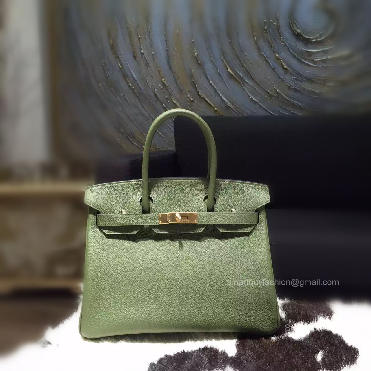 Handstitched Hermes Birkin 30 Bag in v6 Canopee Togo Calfskin GHW