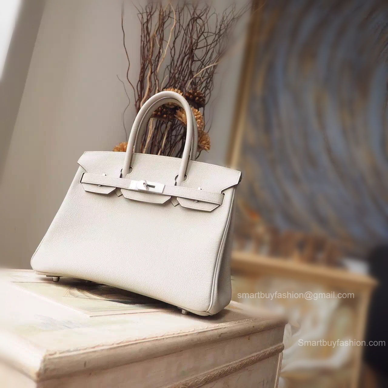 Handstitched Hermes Birkin 30 Bag in ck80 Pearl Grey Togo Calfskin SHW