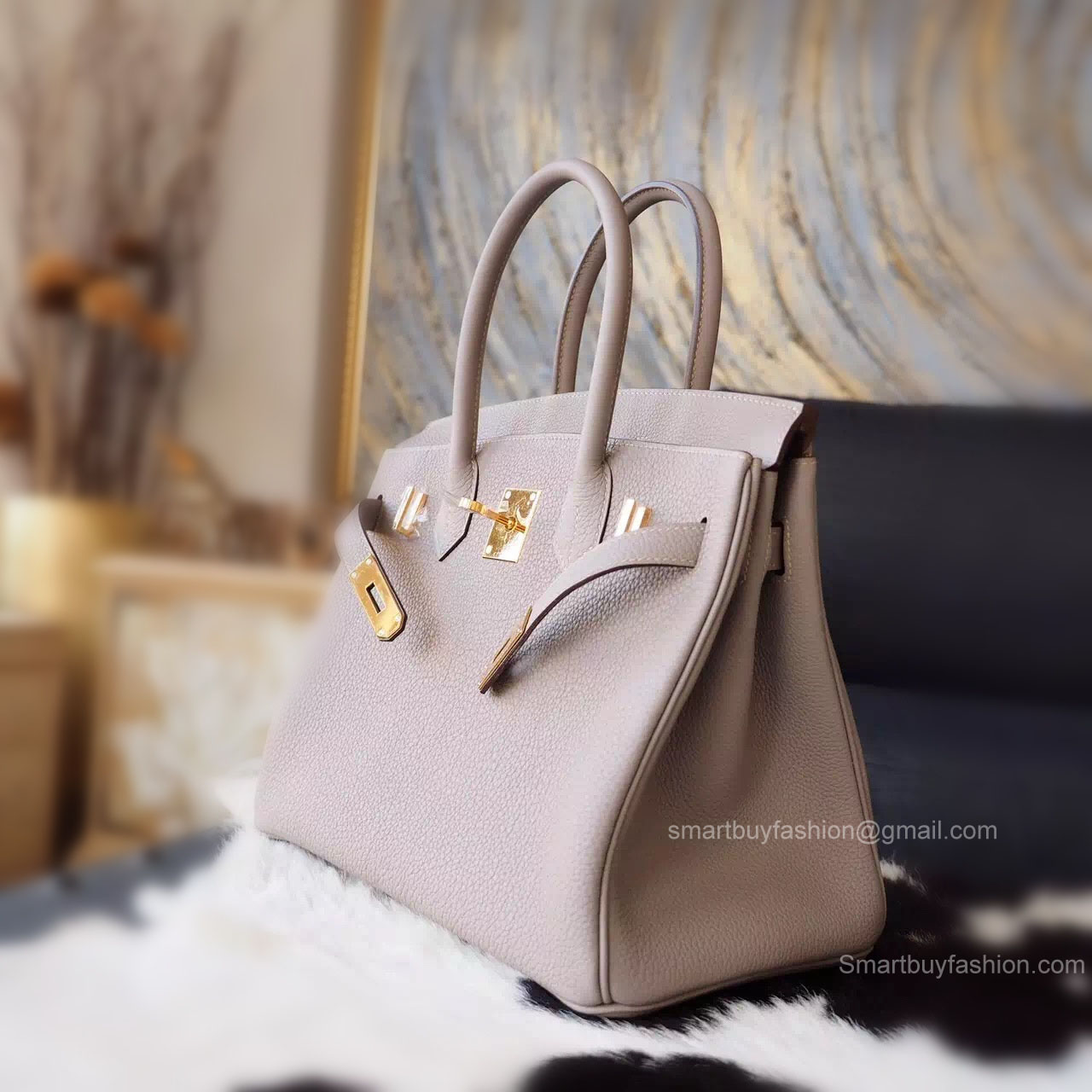 Handstitched Hermes Birkin 30 Bag in ck81 Gris Tourterelle Togo Calfskin GHW