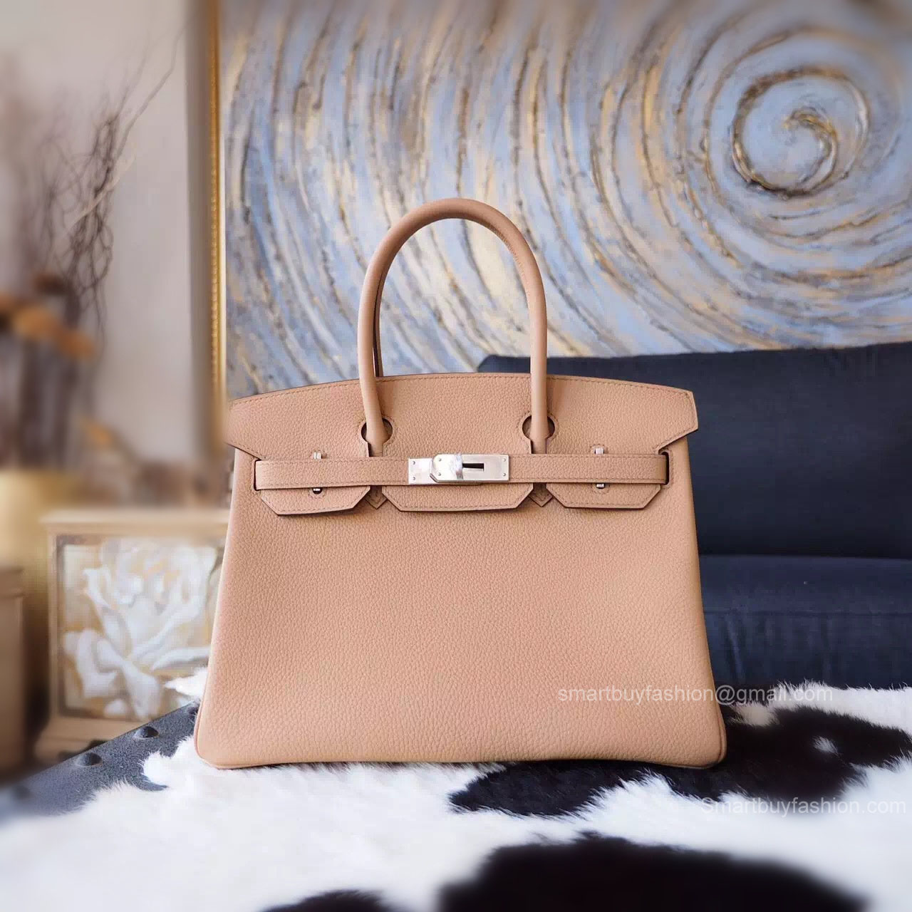 Handstitched Hermes Birkin 30 Bag in ck24 Tabac Camel Togo Calfskin SHW