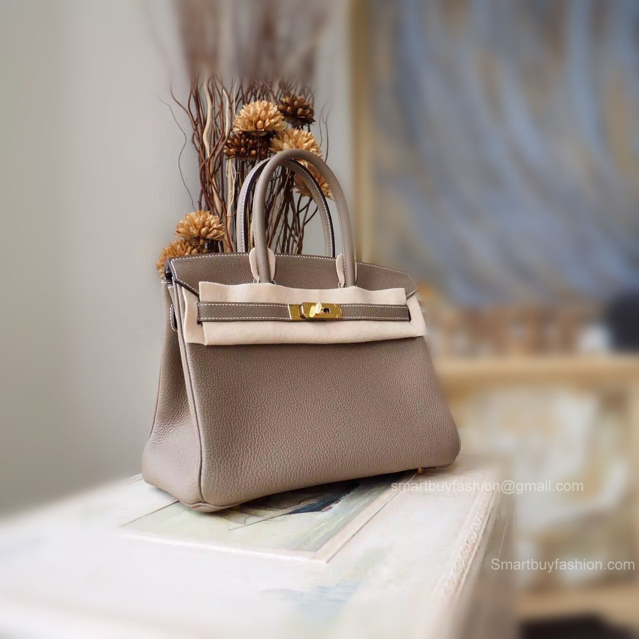 Handstitched Hermes Birkin 30 Bag in ck18 Etoupe Togo Calfskin GHW