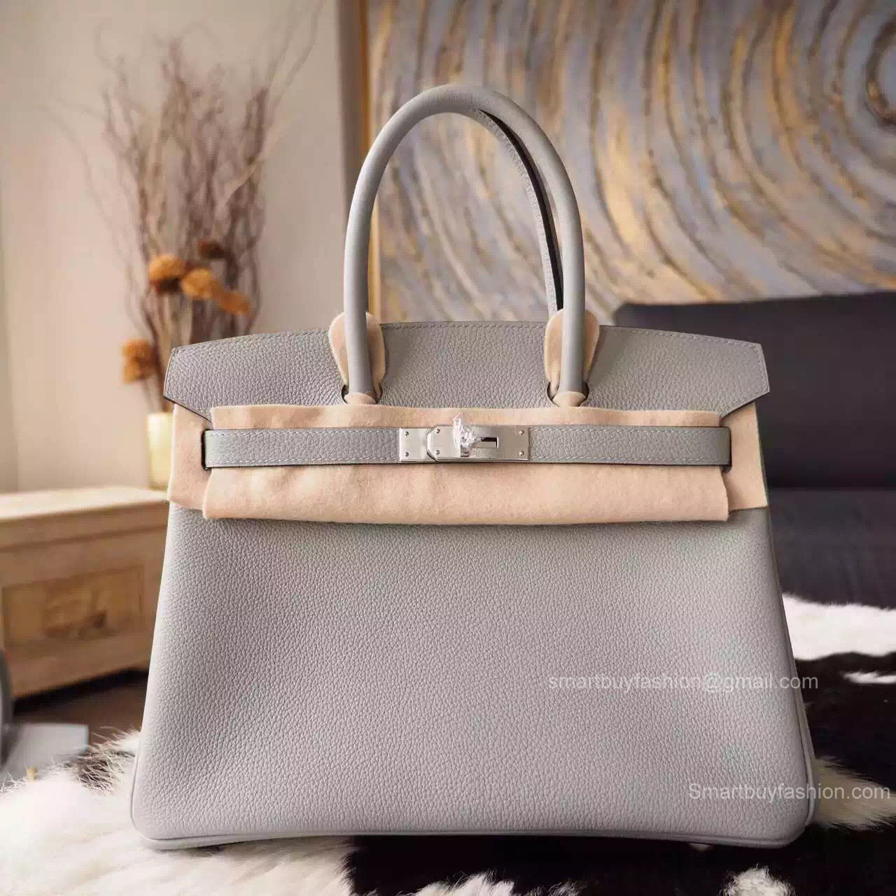 Handstitched Hermes Birkin 30 Bag in 8u Blue Glacier Togo Calfskin SHW