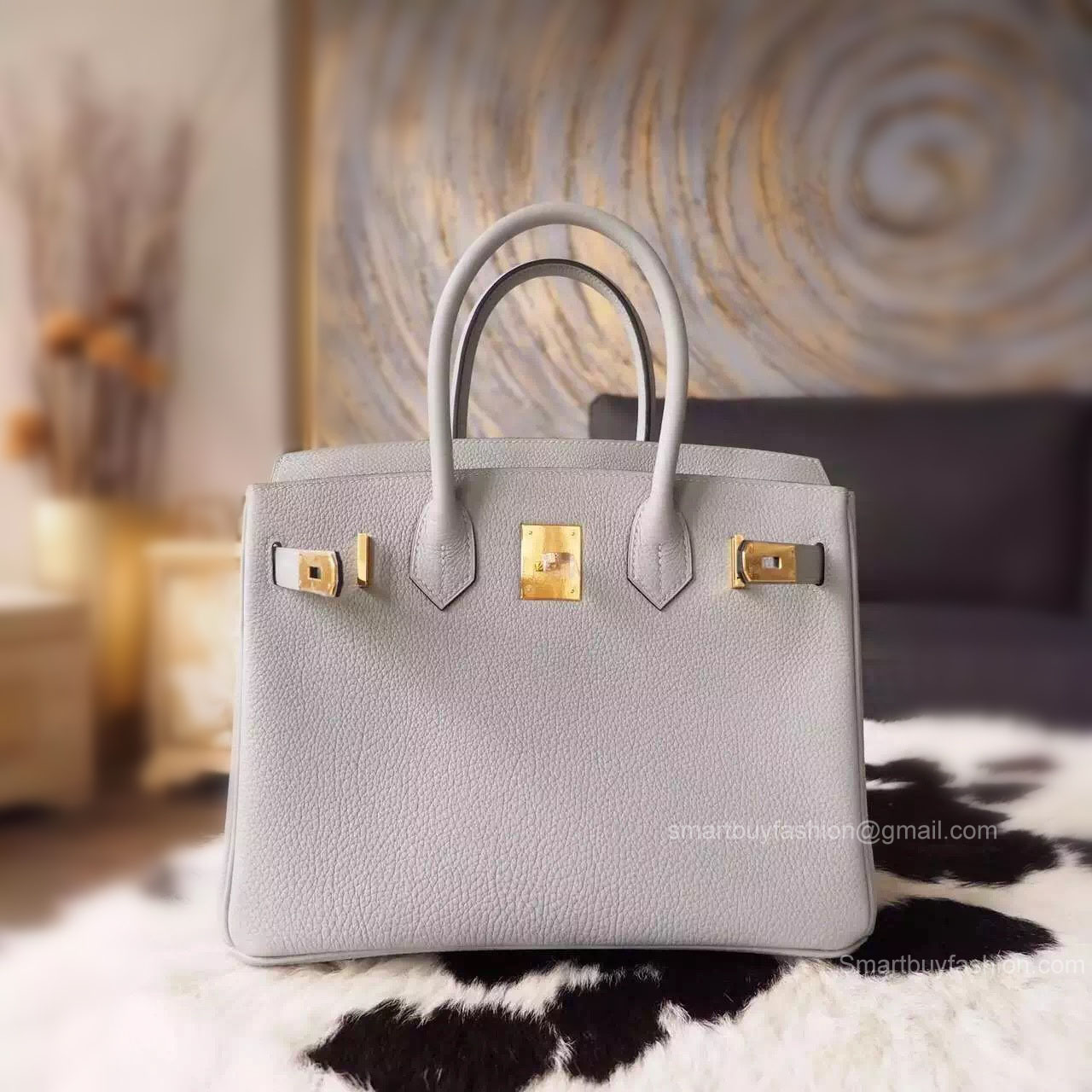 Handstitched Hermes Birkin 30 Bag in 8u Blue Glacier Togo Calfskin GHW